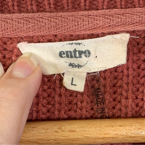 ENTRO Womens Size L Oversized Bulky Heavy Knit Sweater Crew Neck Long Sleeve Hem - Picture 12 of 12